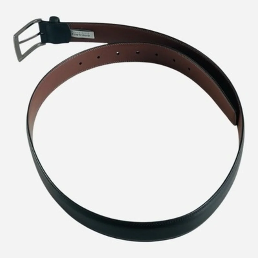 Perry Ellis Portfolio Men's Black Leather Double Stitch Dress Belt Size 36 EXC